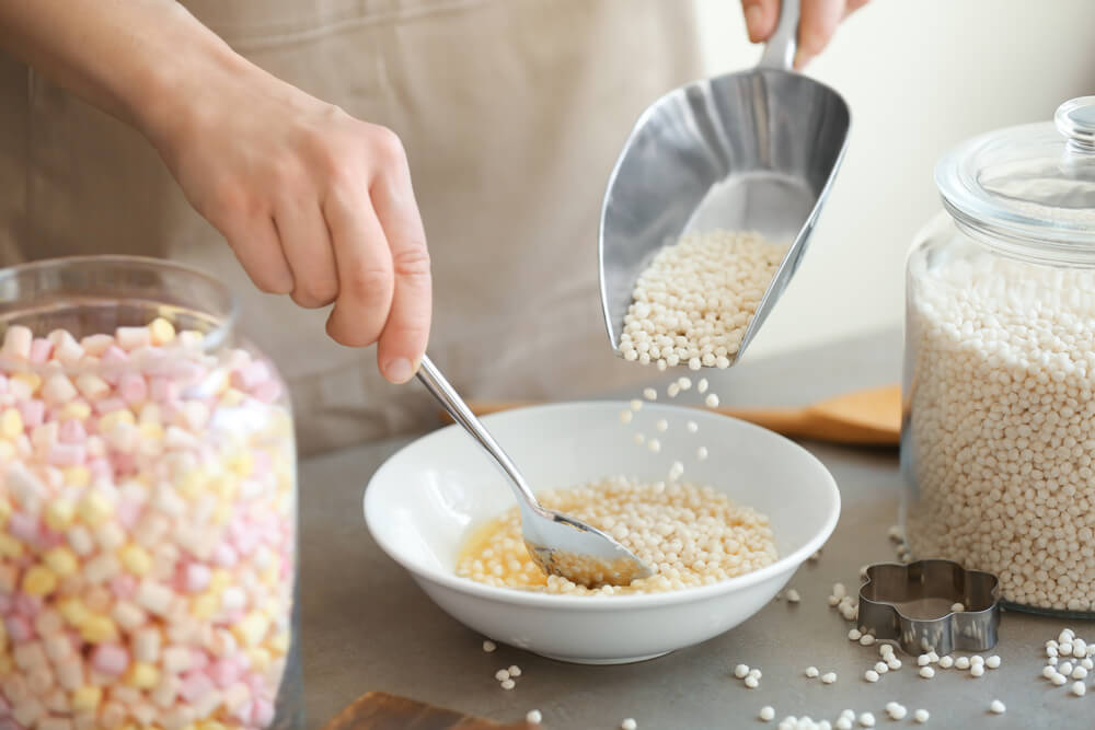 Making rice krispie treats 